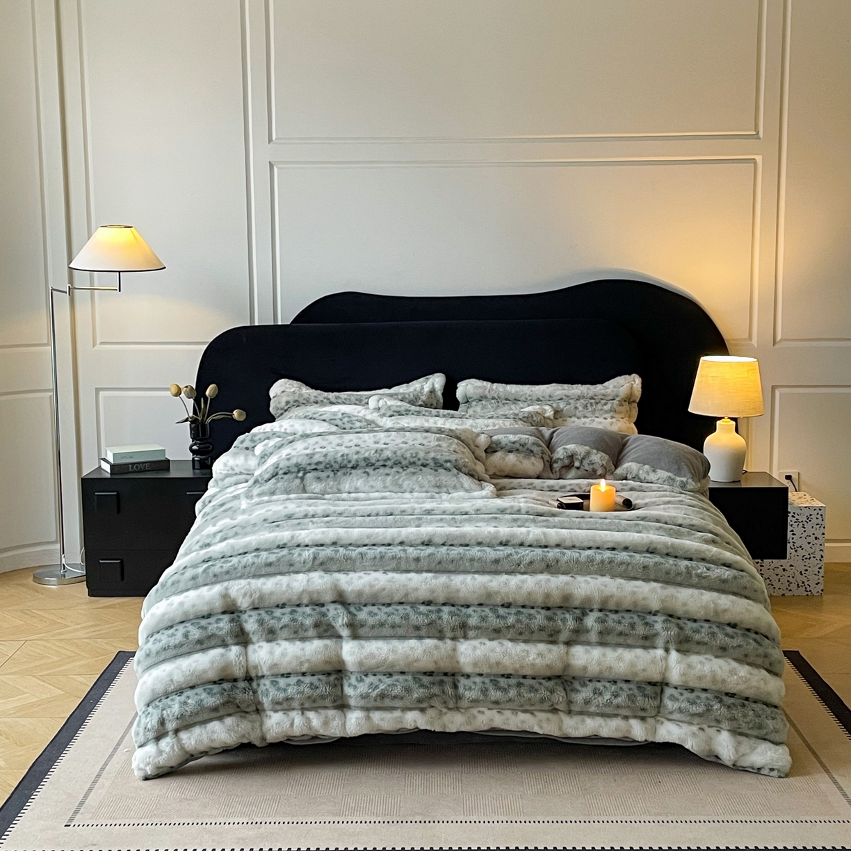 91家纺网 家纺一手货源 找家纺 典曼家纺 2025新款加厚保暖兔绒四件套-豹纹系列 豹纹-绿条