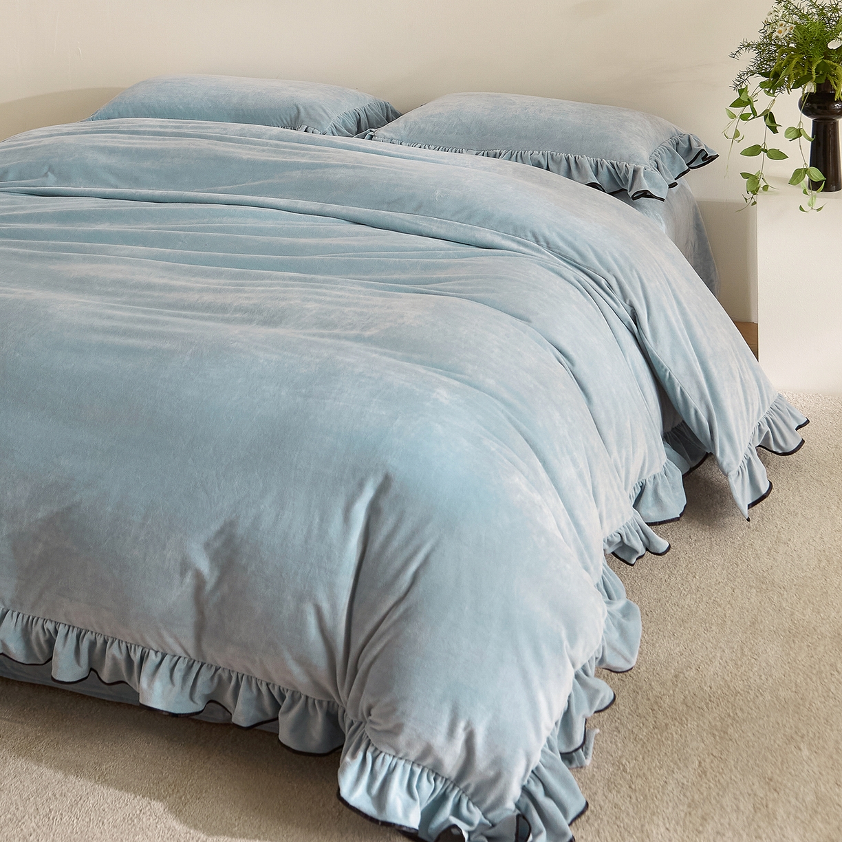 ONE TWO ONE 121 2025新款婴儿绒荷叶边四件套-戴安娜系列【提供买家秀】会员-20平台控价券后不得低于318/338元 戴安娜-栀蓝