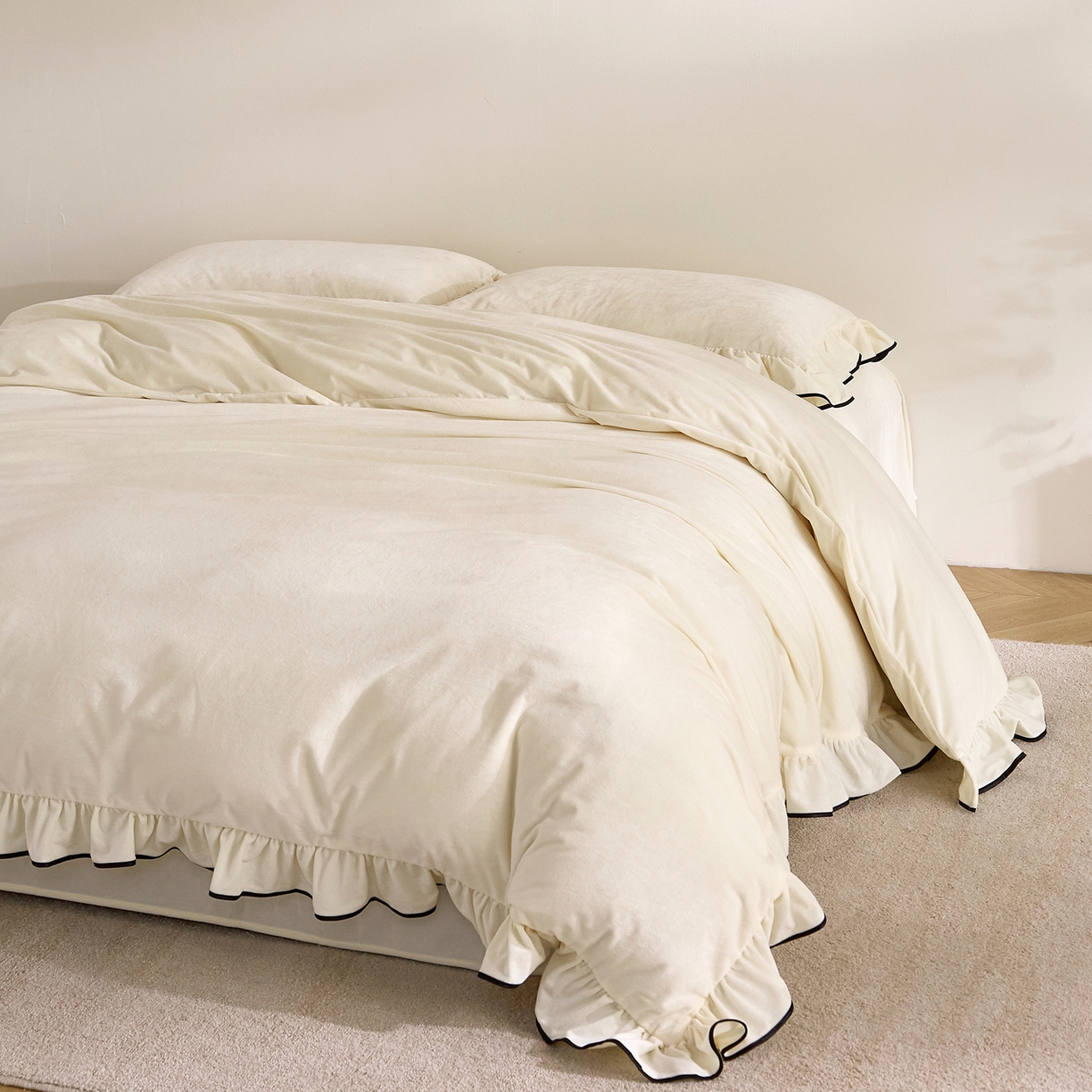 ONE TWO ONE 121 2025新款婴儿绒荷叶边四件套-戴安娜系列【提供买家秀】会员-20平台控价券后不得低于318/338元 戴安娜-暖白