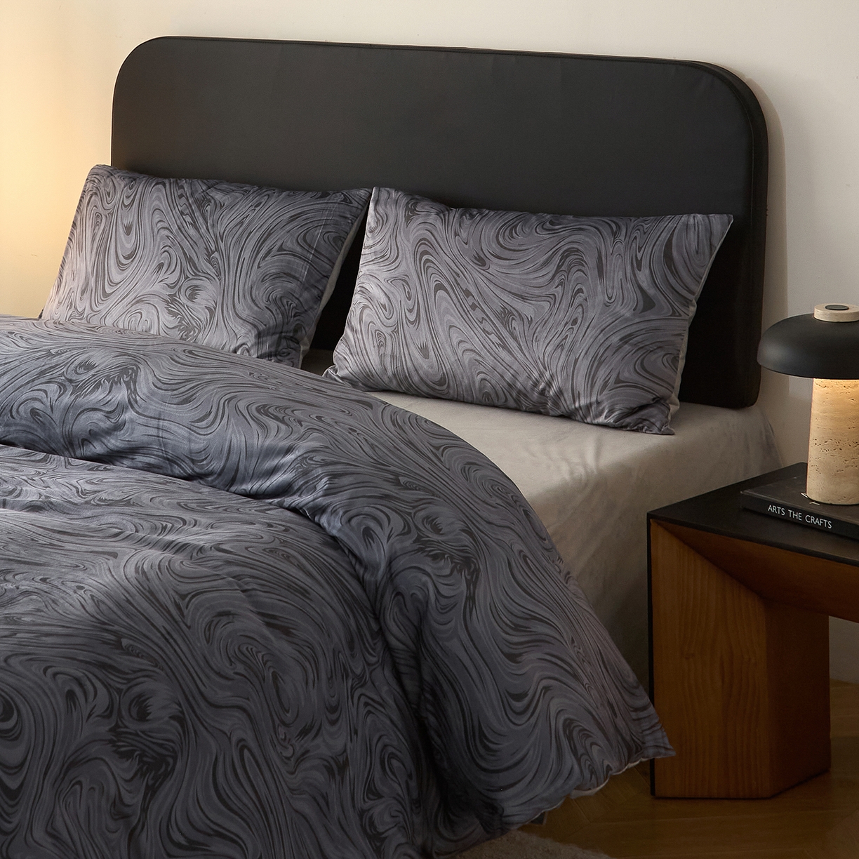 ONE TWO ONE 121 2025新款数码印花210克婴儿绒四件套-游里系列 【控价产品：提供买家秀 标准不低于 268 加大不低于288】 游里-灰