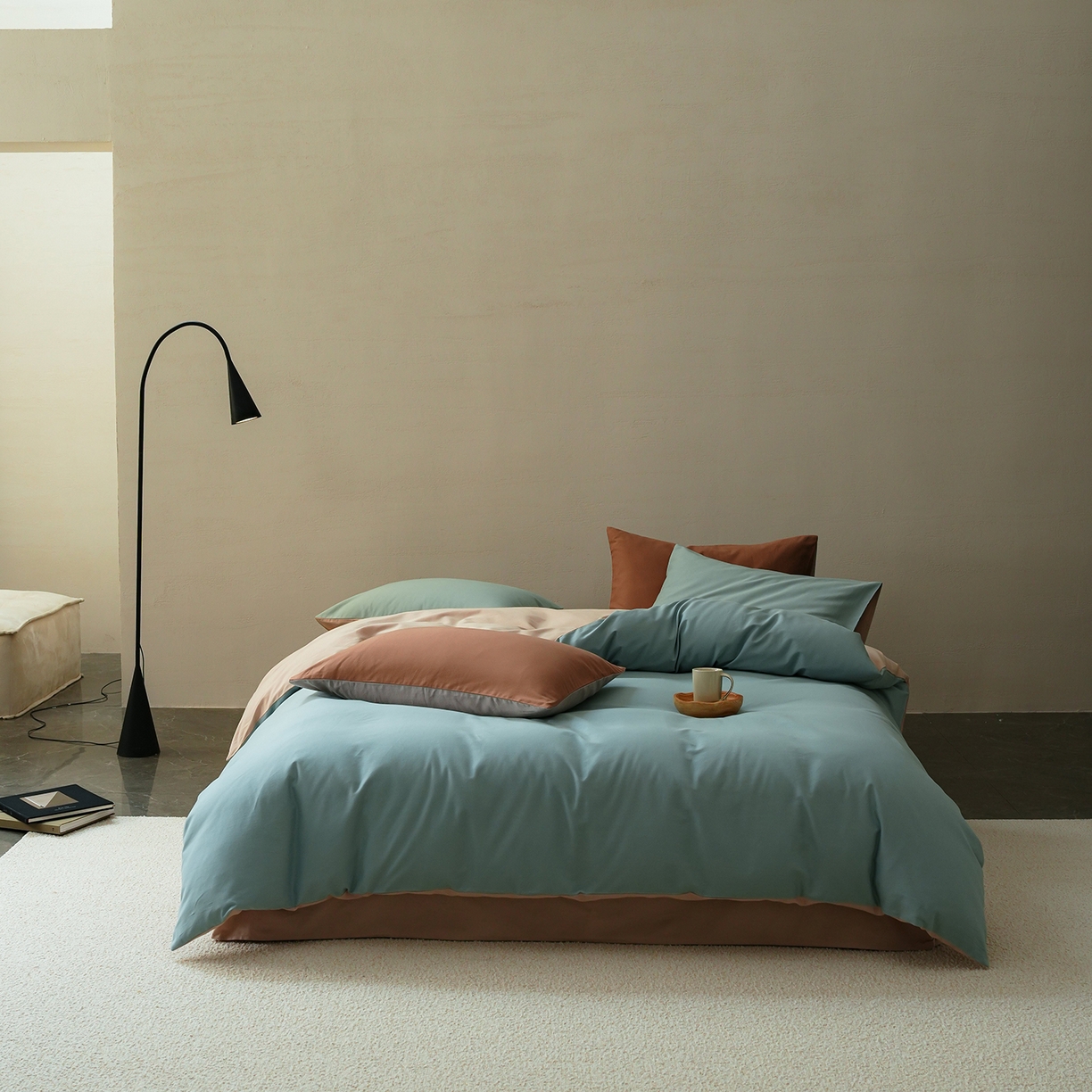 禾时 2025新款A类全棉贡缎磨毛纯色四件套（礼盒包装）-风格1 蓝黛