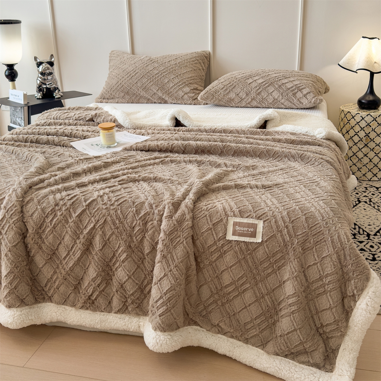 91家纺网 家纺一手货源 找家纺 慕木家纺 2025新款高克重加厚兔毛绒斜纹双层毛毯毛毯毯子（可供跨境提供买家秀） 兔兔绒-斜纹-咖啡