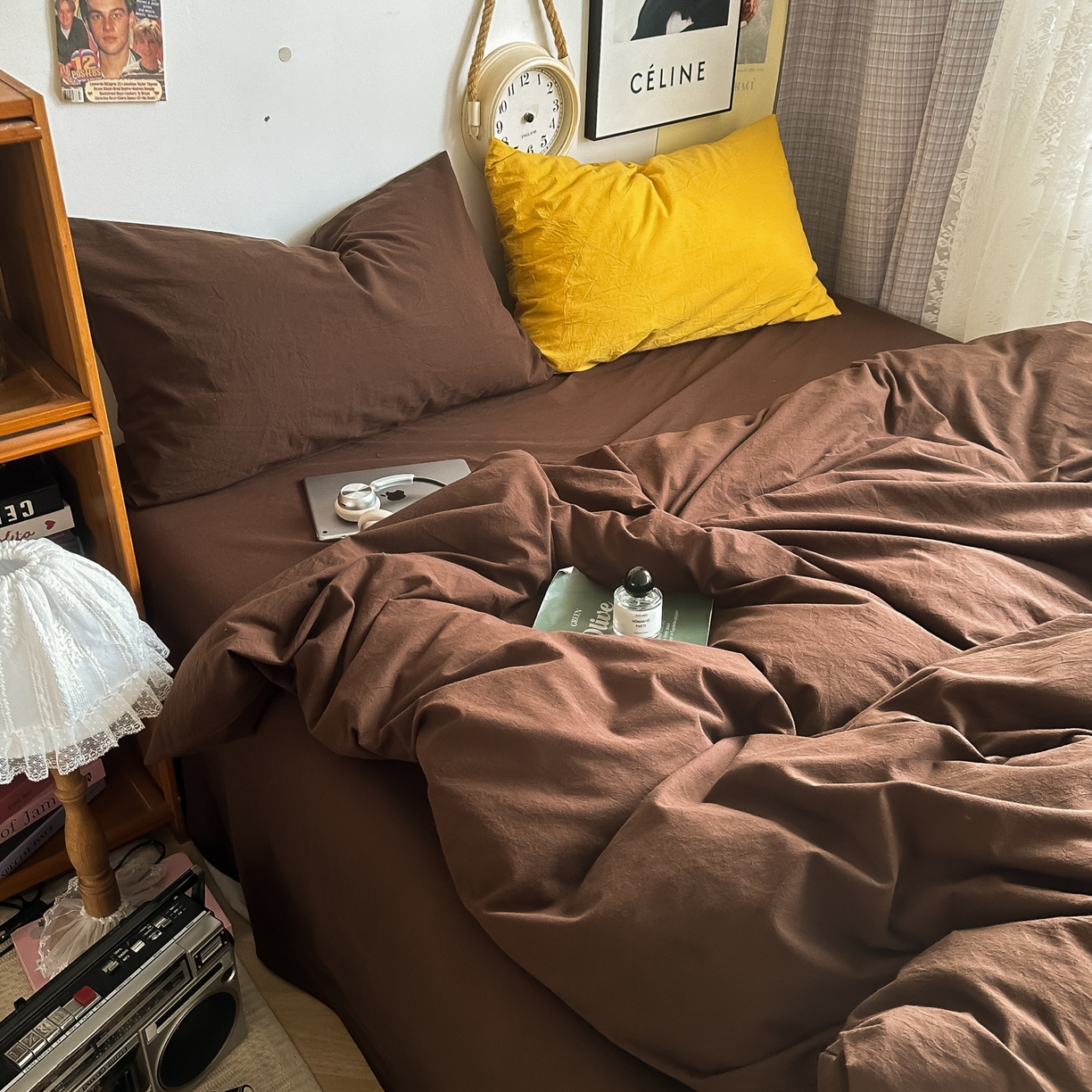 91家纺网 家纺一手货源 找家纺 （总）对白 2025新款全棉纯棉色织水洗棉四件套-纯色摩卡【提供买家秀】