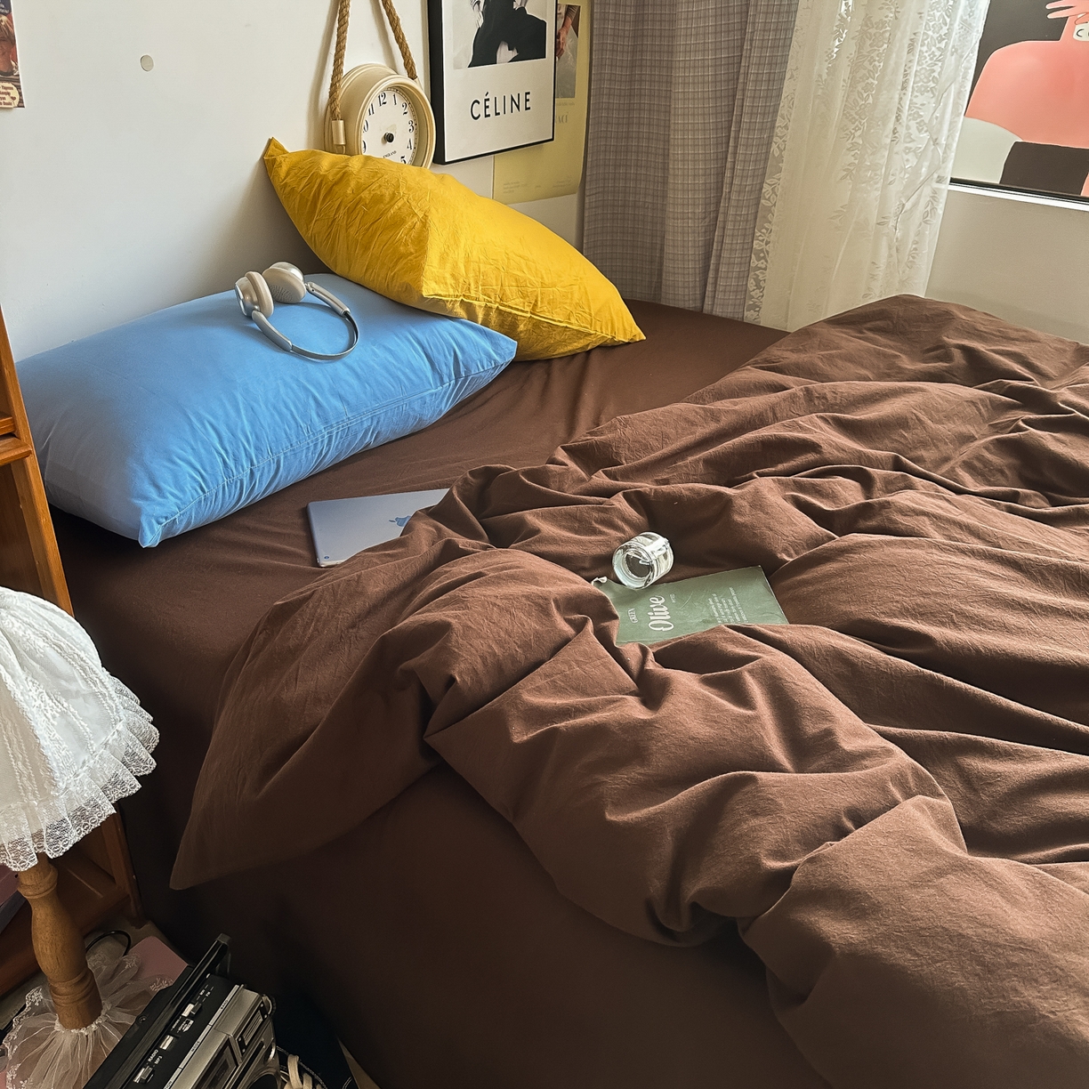 91家纺网 家纺一手货源 找家纺 （总）对白 2025新款全棉纯棉色织水洗棉四件套-纯色摩卡【提供买家秀】