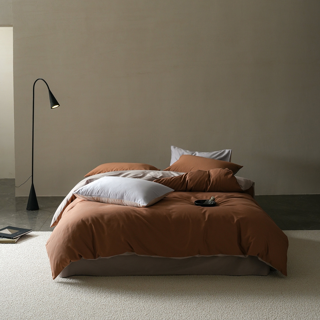 禾时 2025新款A类全棉贡缎磨毛纯色四件套（礼盒包装）-风格1 桦茶