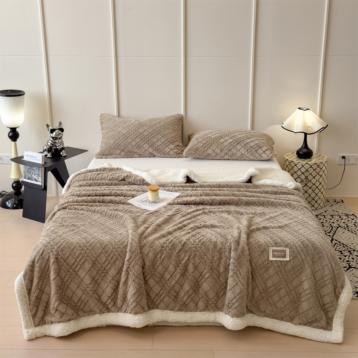 91家纺网 家纺一手货源 找家纺 慕木家纺 2025新款高克重加厚兔毛绒斜纹双层毛毯毛毯毯子（可供跨境提供买家秀） 兔兔绒-斜纹-咖啡