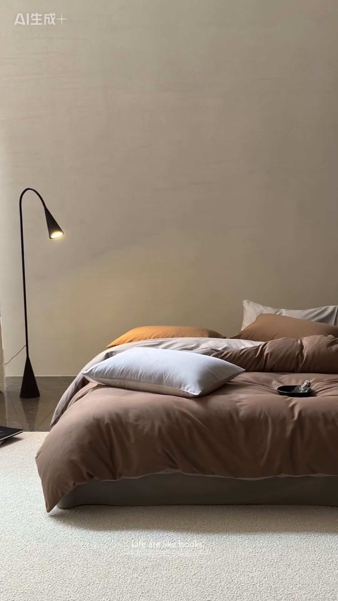 91家纺网 家纺一手货源 找家纺 禾时 2025新款A类全棉贡缎磨毛纯色四件套（礼盒包装）-风格1 桦茶