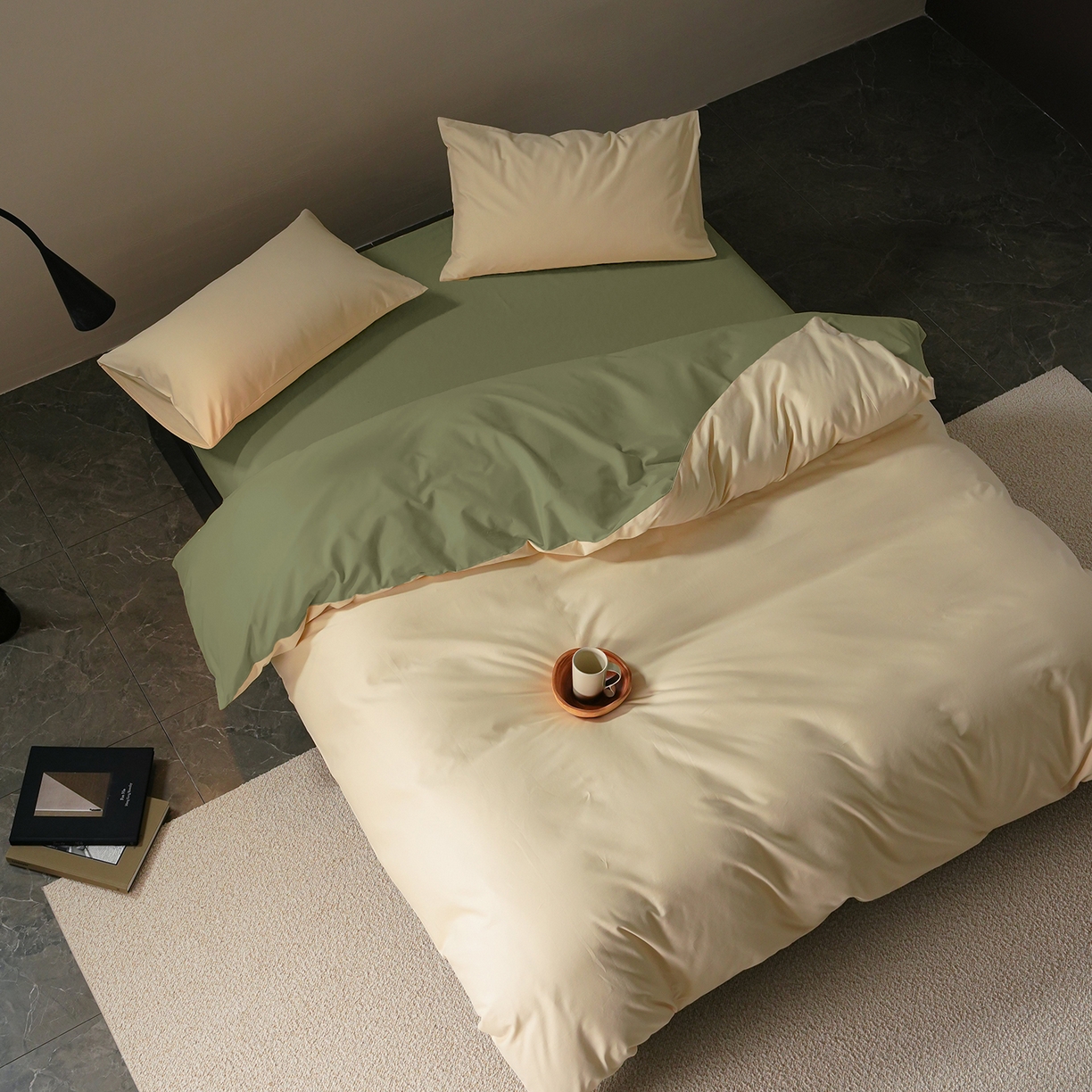 91家纺网 家纺一手货源 找家纺 禾时 2025新款A类全棉贡缎磨毛纯色四件套（礼盒包装）-风格1 林昔