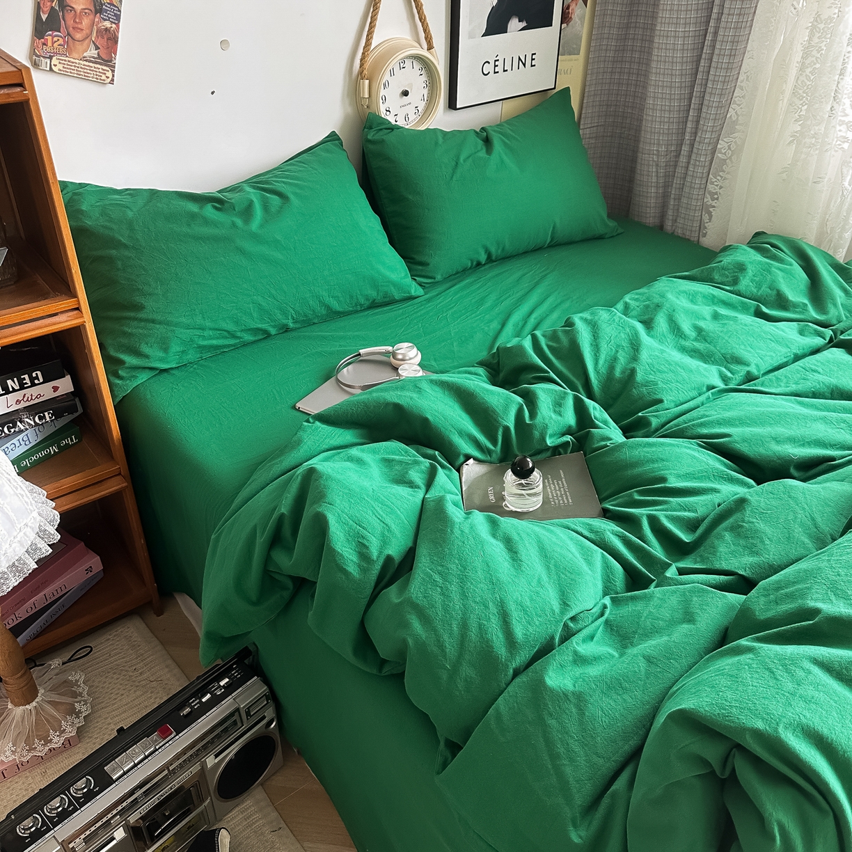 91家纺网 家纺一手货源 找家纺 对白 2025新款全棉纯棉色织水洗棉四件套-纯色海王绿 纯色海王绿