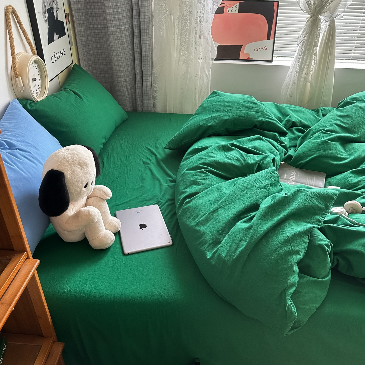 91家纺网 家纺一手货源 找家纺 对白 2025新款全棉纯棉色织水洗棉四件套-纯色海王绿 纯色海王绿