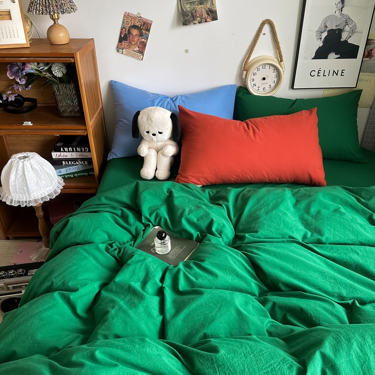 91家纺网 家纺一手货源 找家纺 对白 2025新款全棉纯棉色织水洗棉四件套-纯色海王绿 纯色海王绿