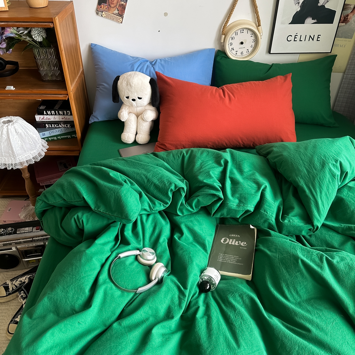 91家纺网 家纺一手货源 找家纺 （总）对白 2025新款全棉纯棉色织水洗棉四件套-纯色海王绿【提供买家秀】