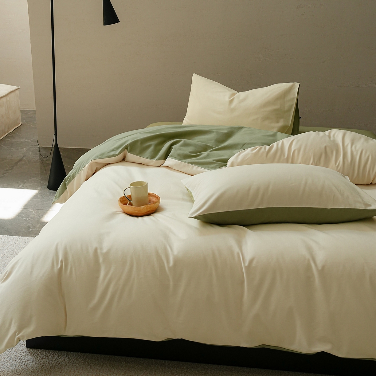 91家纺网 家纺一手货源 找家纺 禾时 2025新款A类全棉贡缎磨毛纯色四件套（礼盒包装）-风格1 林昔