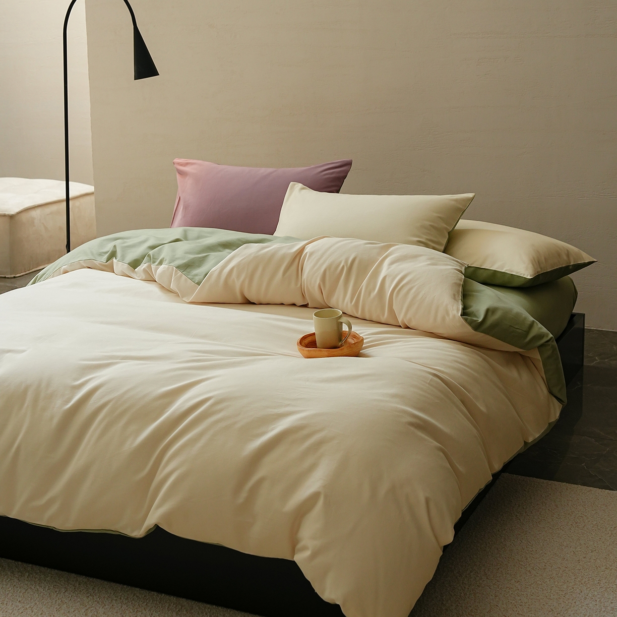 91家纺网 家纺一手货源 找家纺 禾时 2025新款A类全棉贡缎磨毛纯色四件套（礼盒包装）-风格1 林昔