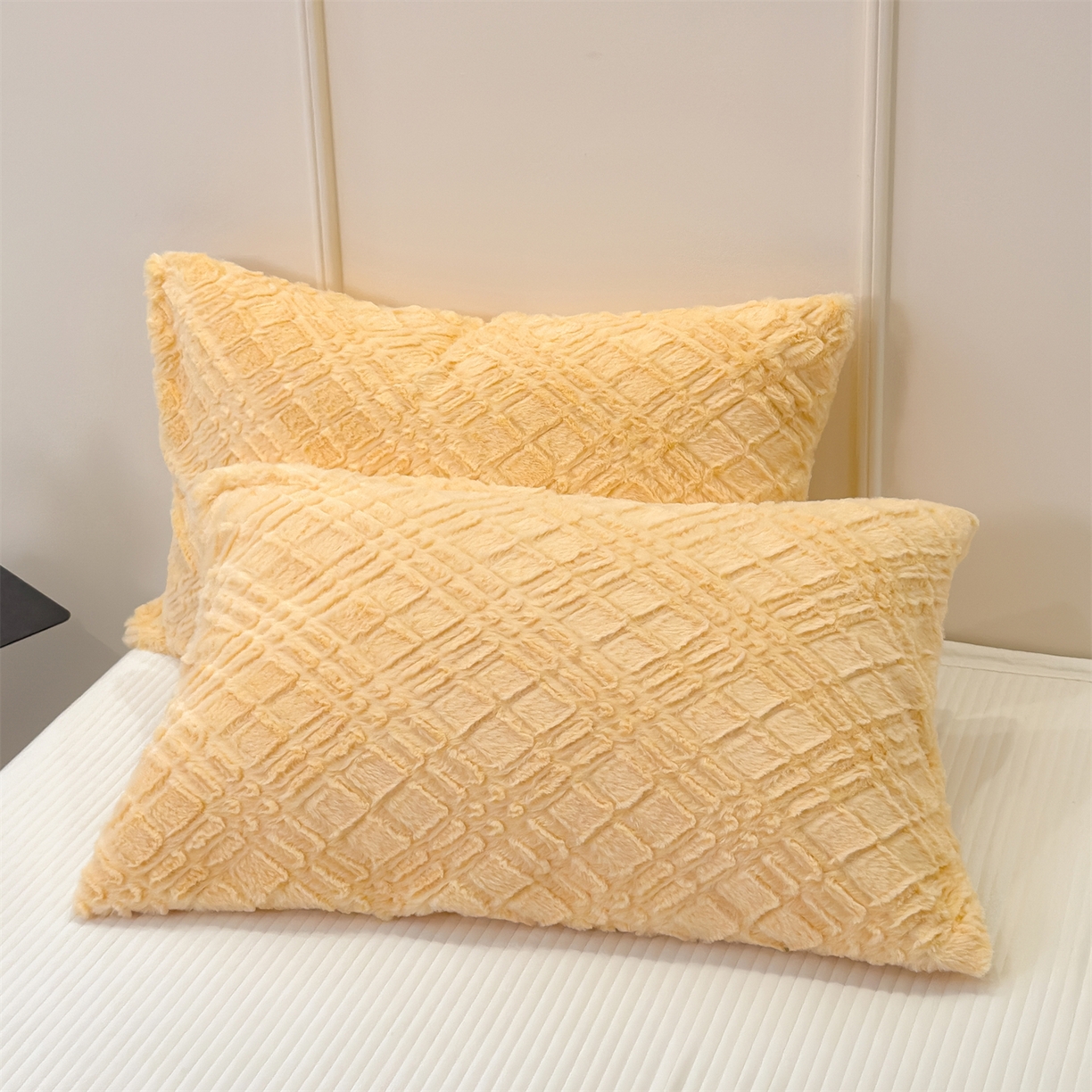 91家纺网 家纺一手货源 找家纺 慕木家纺 2025新款高克重加厚兔毛绒斜纹双层毛毯毛毯毯子（可供跨境提供买家秀） 兔兔绒-斜纹-奶油黄