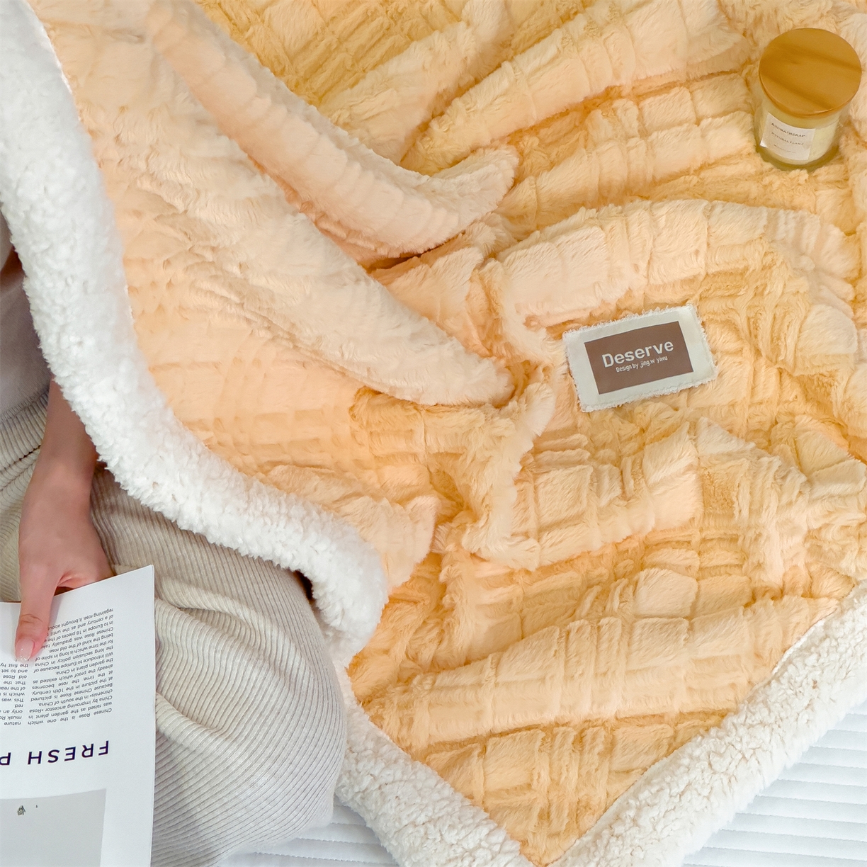 91家纺网 家纺一手货源 找家纺 慕木家纺 2025新款高克重加厚兔毛绒斜纹双层毛毯毛毯毯子（可供跨境提供买家秀） 兔兔绒-斜纹-奶油黄