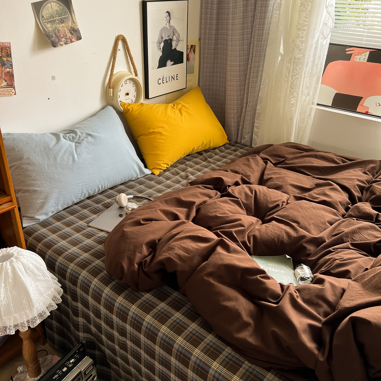 91家纺网 家纺一手货源 找家纺 （总）对白 2025新款全棉纯棉色织水洗棉四件套-咖啡格纹【提供买家秀】