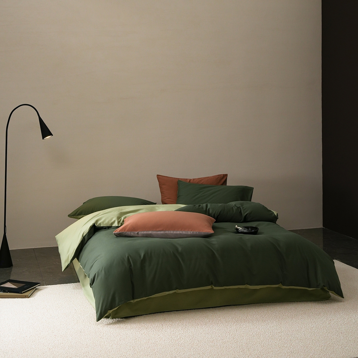 91家纺网 家纺一手货源 找家纺 禾时 2025新款A类全棉贡缎磨毛纯色四件套（礼盒包装）-风格1 木森