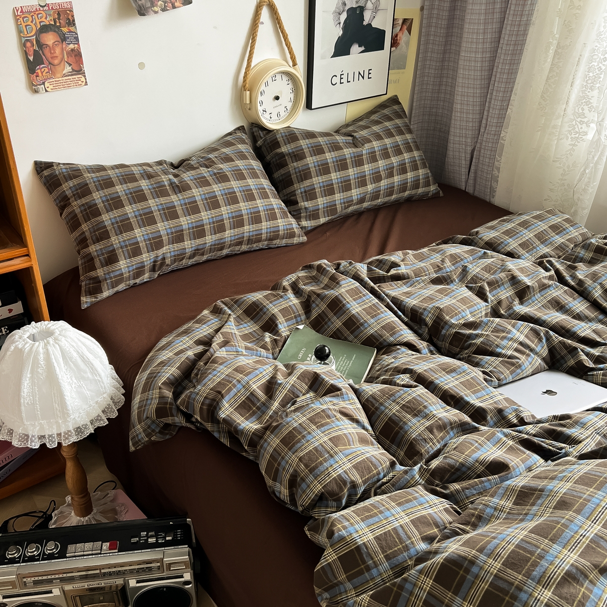 91家纺网 家纺一手货源 找家纺 （总）对白 2025新款全棉纯棉色织水洗棉四件套-莱伊小镇【提供买家秀】