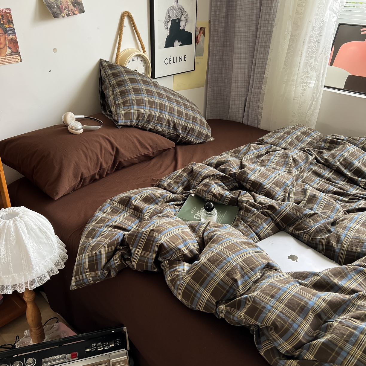 91家纺网 家纺一手货源 找家纺 （总）对白 2025新款全棉纯棉色织水洗棉四件套-莱伊小镇【提供买家秀】