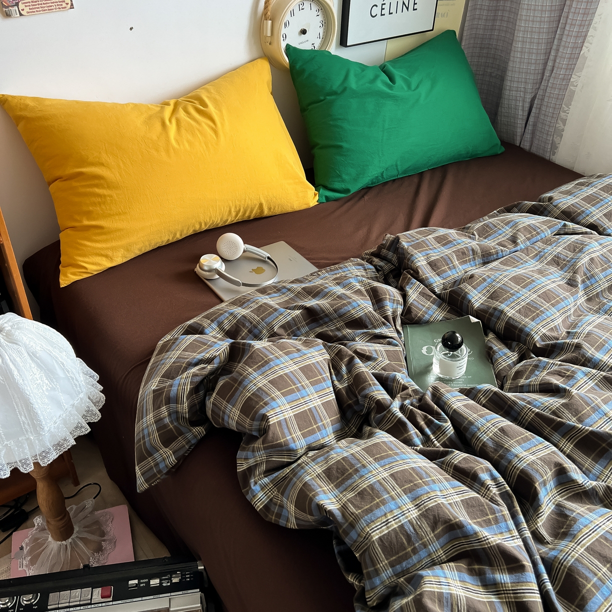 91家纺网 家纺一手货源 找家纺 （总）对白 2025新款全棉纯棉色织水洗棉四件套-莱伊小镇【提供买家秀】