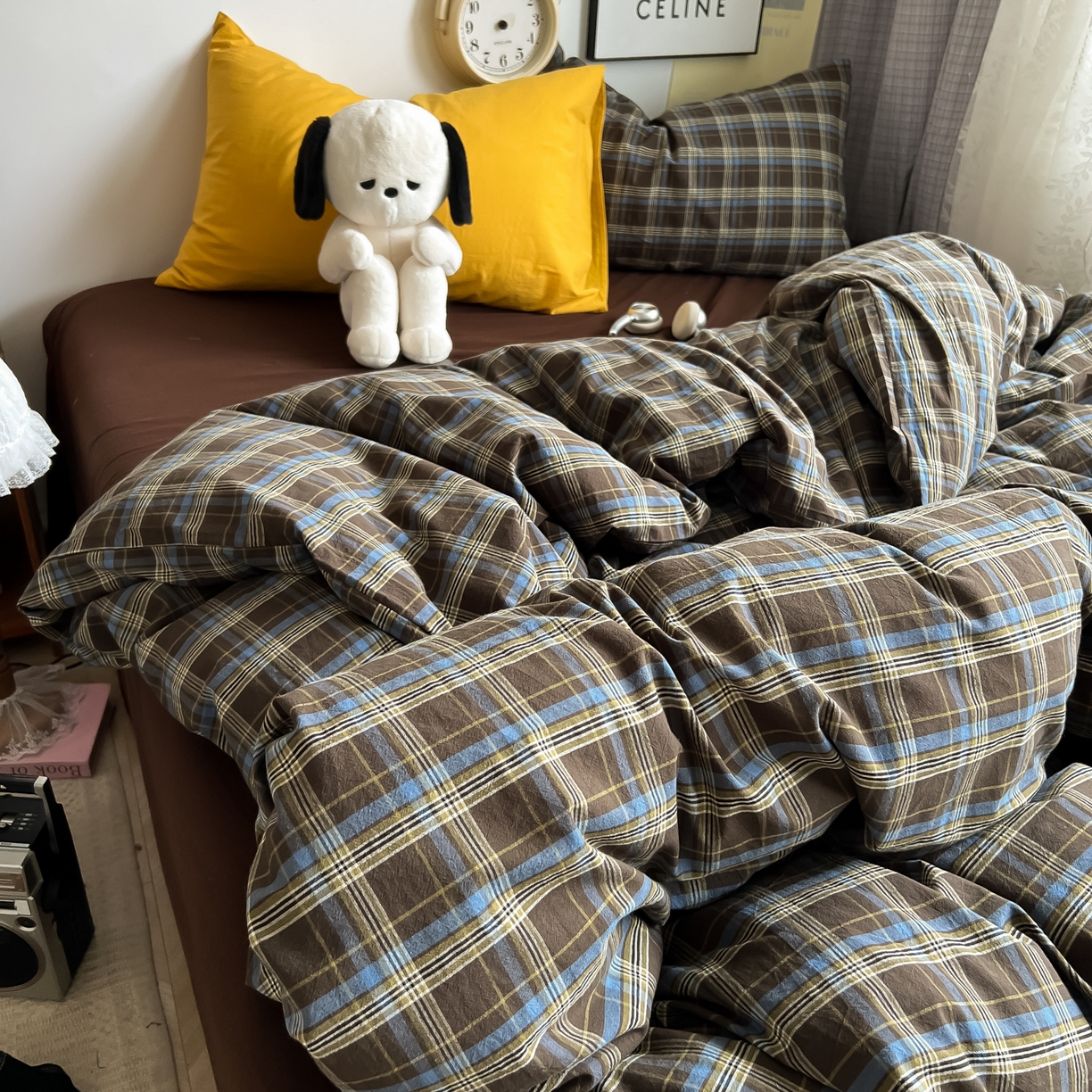 91家纺网 家纺一手货源 找家纺 对白 2025新款全棉纯棉色织水洗棉四件套-莱伊小镇 莱伊小镇（枕套格子）