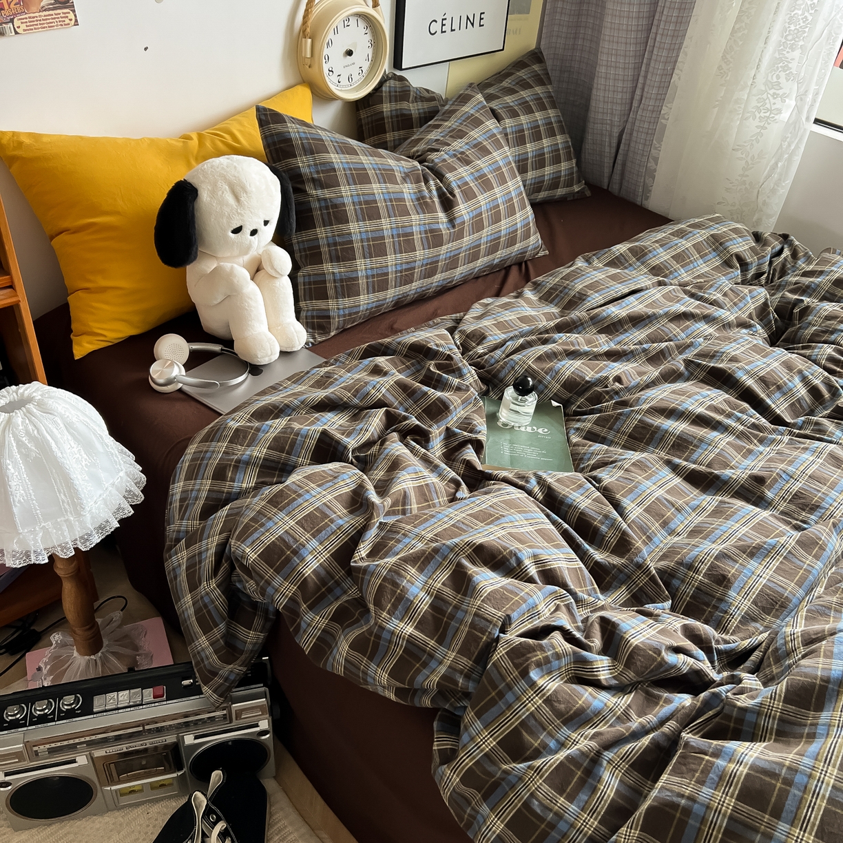 91家纺网 家纺一手货源 找家纺 对白 2025新款全棉纯棉色织水洗棉四件套-莱伊小镇 莱伊小镇（枕套格子）