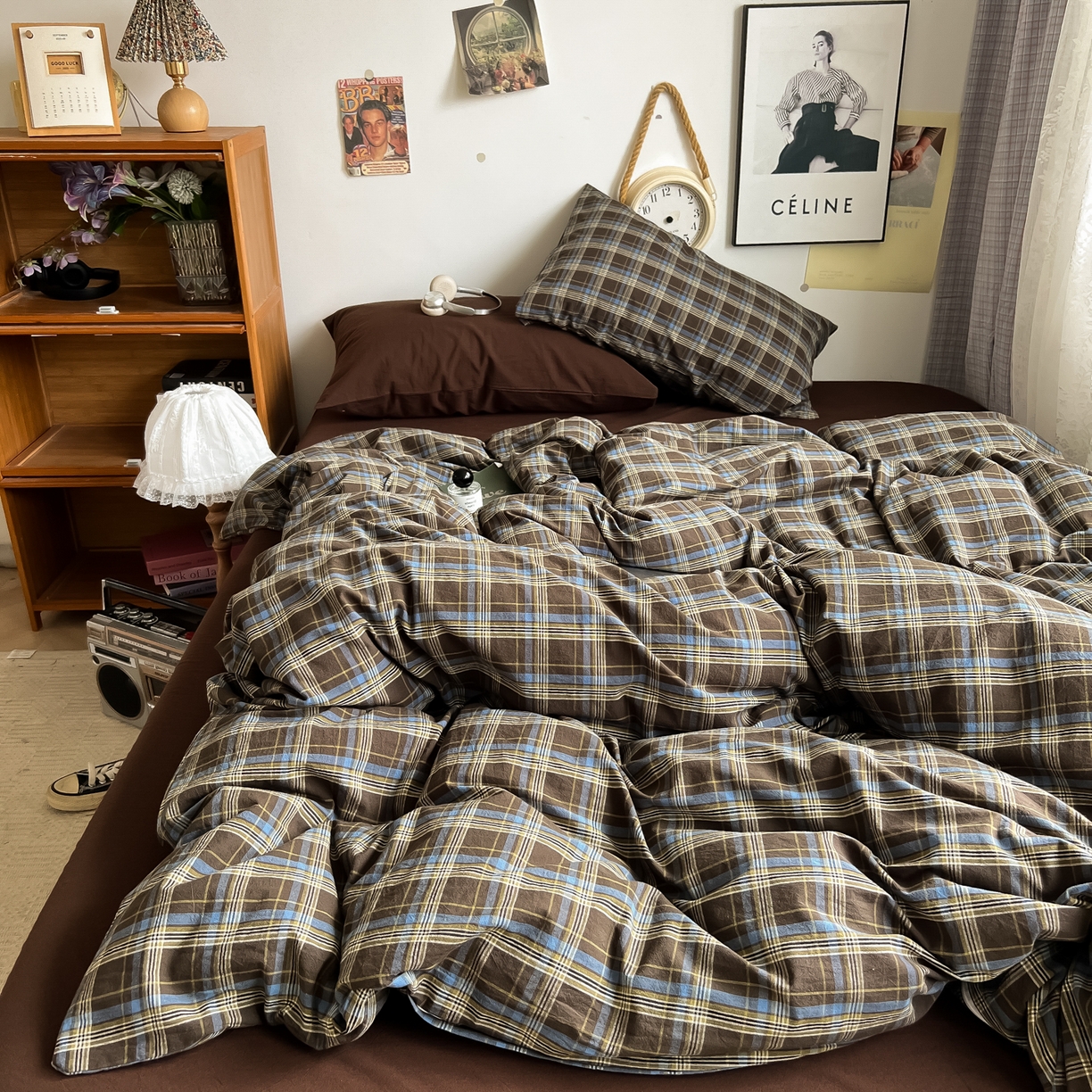 91家纺网 家纺一手货源 找家纺 对白 2025新款全棉纯棉色织水洗棉四件套-莱伊小镇 莱伊小镇（枕套格子）