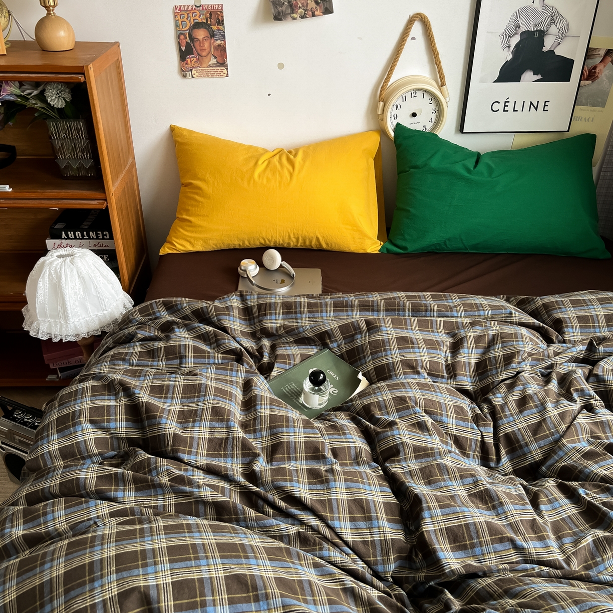 91家纺网 家纺一手货源 找家纺 对白 2025新款全棉纯棉色织水洗棉四件套-莱伊小镇 莱伊小镇（枕套格子+咖）