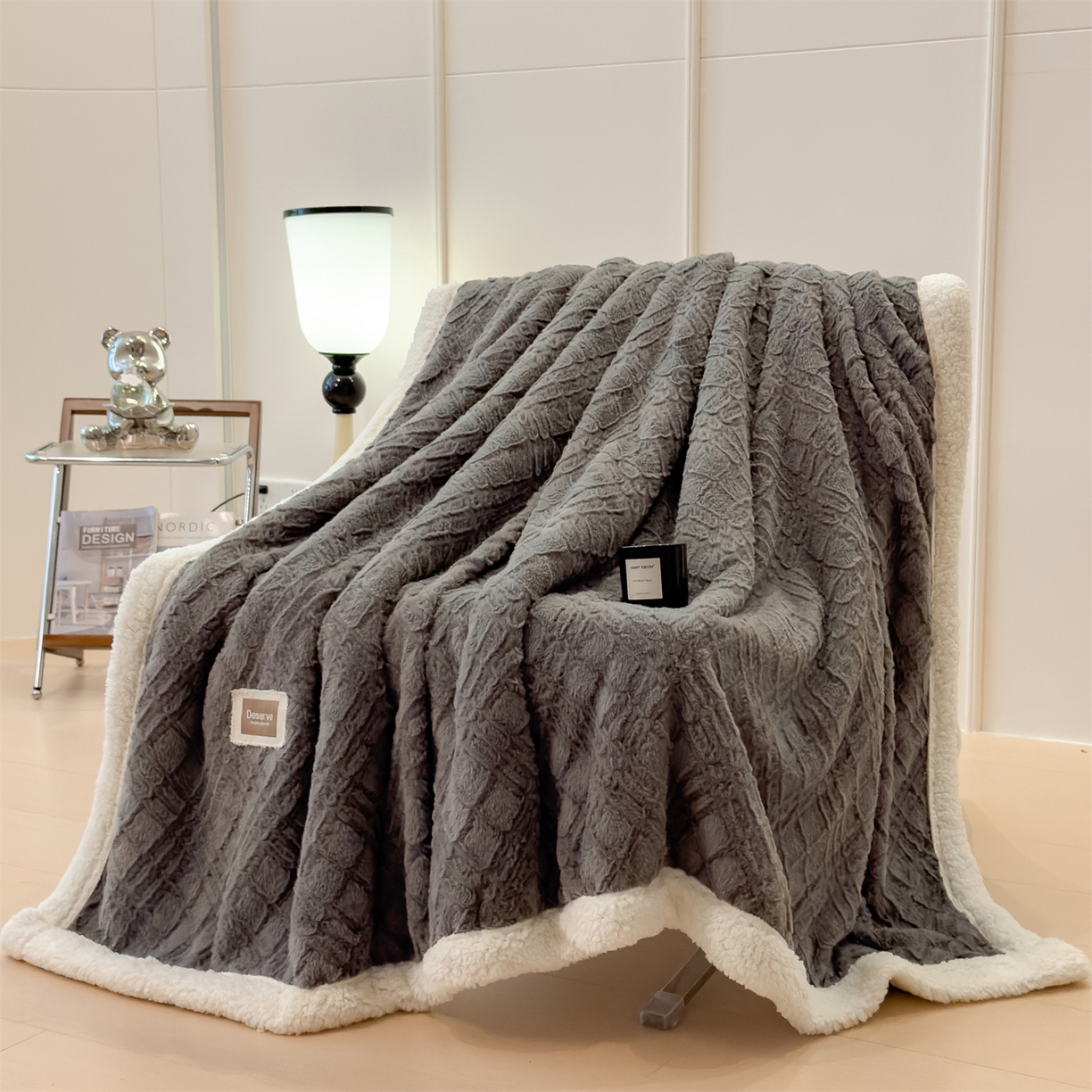 91家纺网 家纺一手货源 找家纺 慕木家纺 2025新款高克重加厚兔毛绒斜纹双层毛毯毛毯毯子（可供跨境提供买家秀） 兔兔绒-斜纹-夜空灰