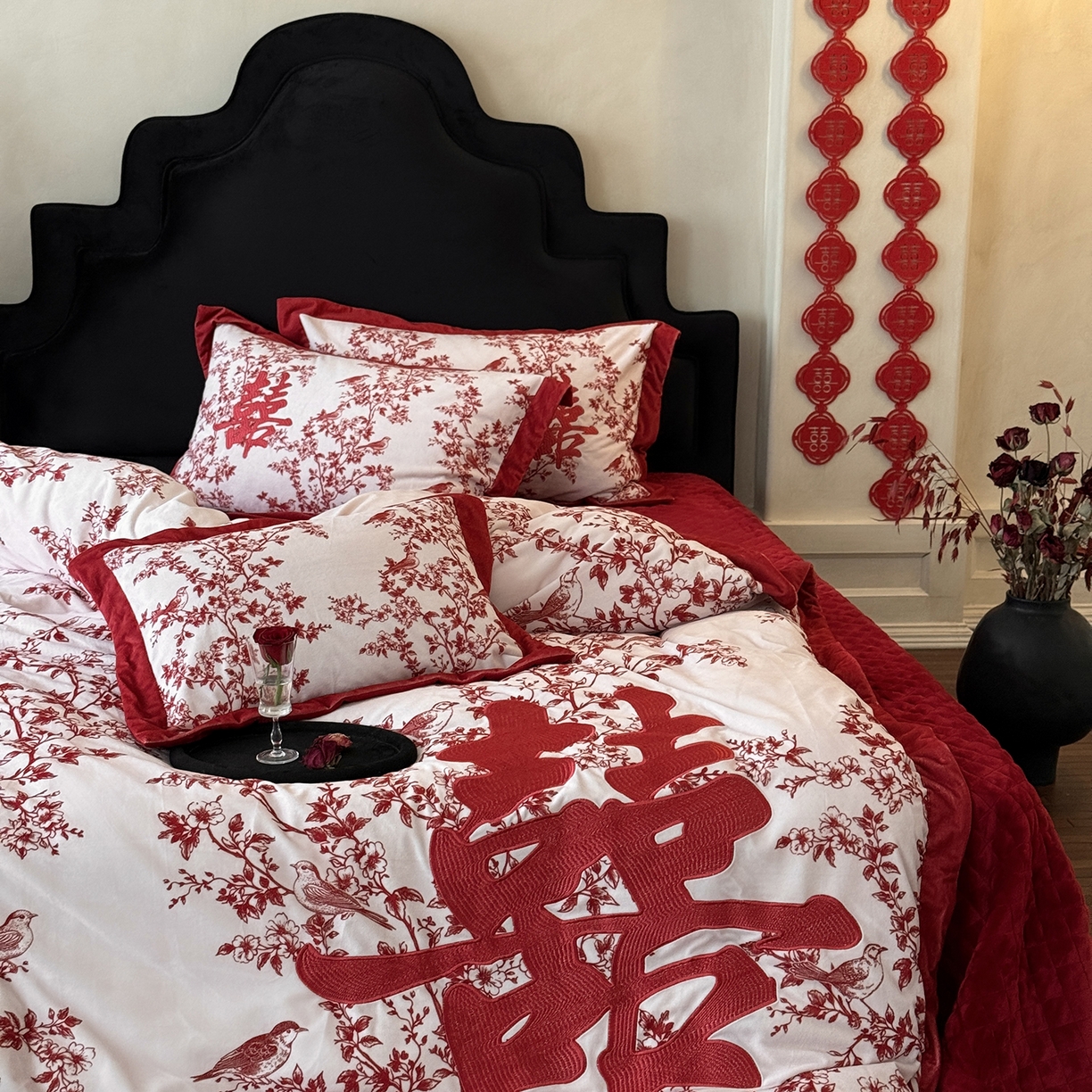 91家纺网 家纺一手货源 找家纺 （总）江涞 2025新款高克重婴肤绒数码印花高端刺绣四件套-合欢