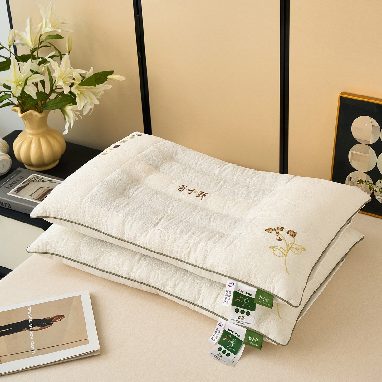 91家纺网 家纺一手货源 找家纺 （总）仁宇枕业 2025新款新品谷小荞护颈中低枕荞麦枕头枕芯