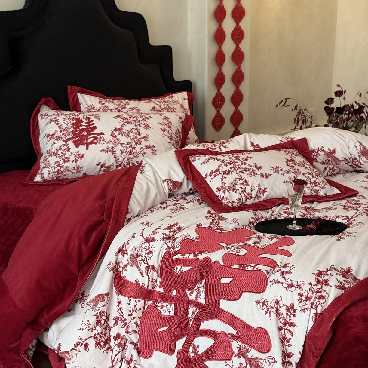 91家纺网 家纺一手货源 找家纺 （总）江涞 2025新款高克重婴肤绒数码印花高端刺绣四件套-合欢