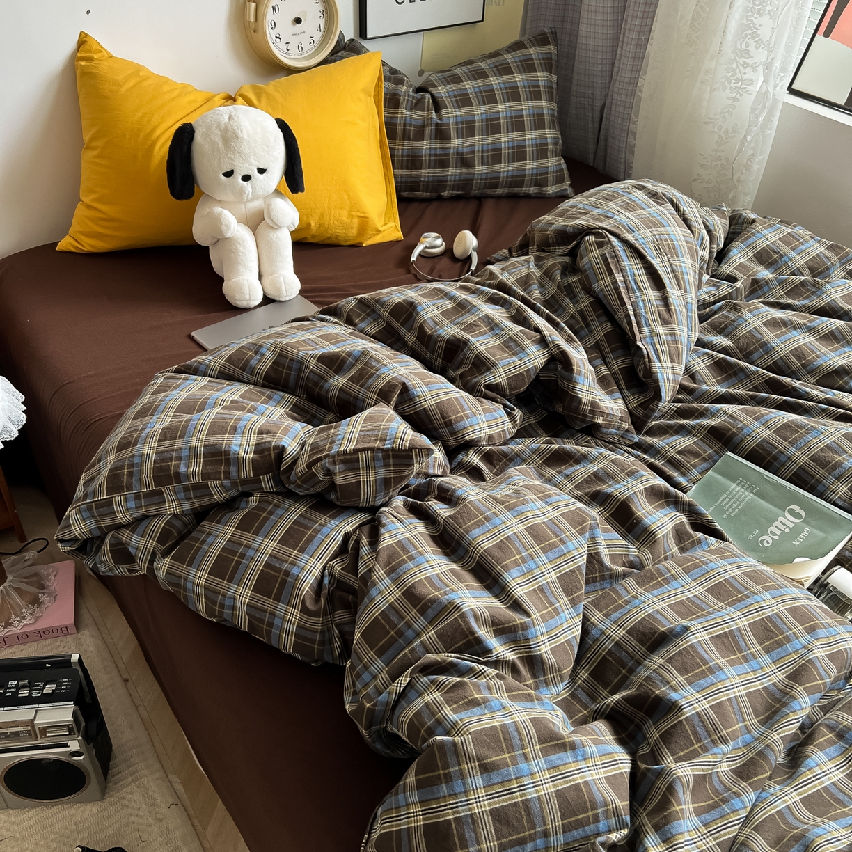 91家纺网 家纺一手货源 找家纺 （总）对白 2025新款全棉纯棉色织水洗棉四件套-莱伊小镇【提供买家秀】