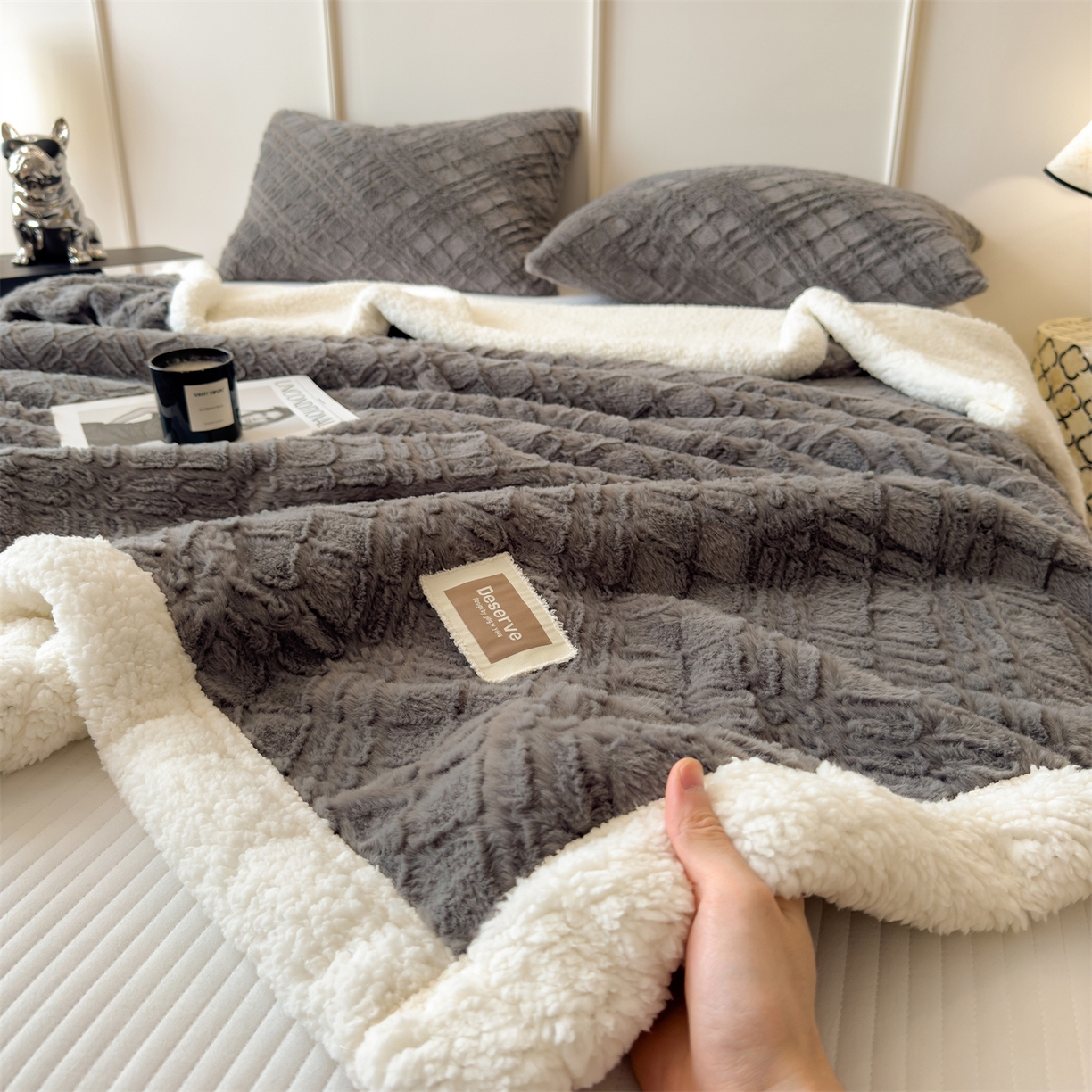 91家纺网 家纺一手货源 找家纺 慕木家纺 2025新款高克重加厚兔毛绒斜纹双层毛毯毛毯毯子（可供跨境提供买家秀） 兔兔绒-斜纹-夜空灰