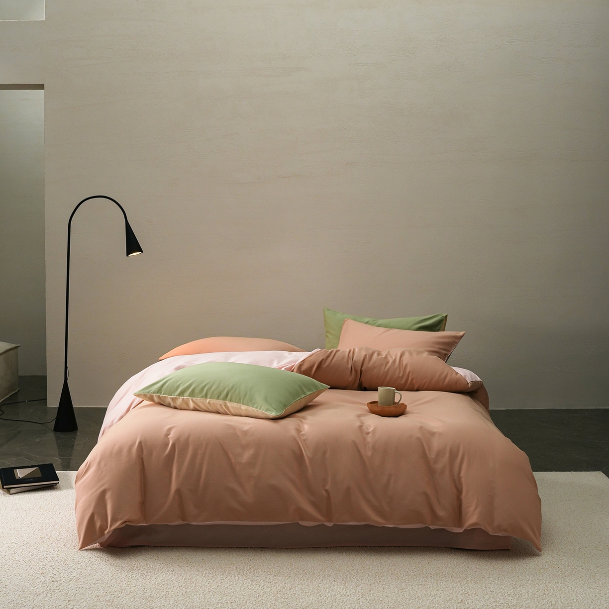 禾时 2025新款A类全棉贡缎磨毛纯色四件套（礼盒包装）-风格1 奶咖