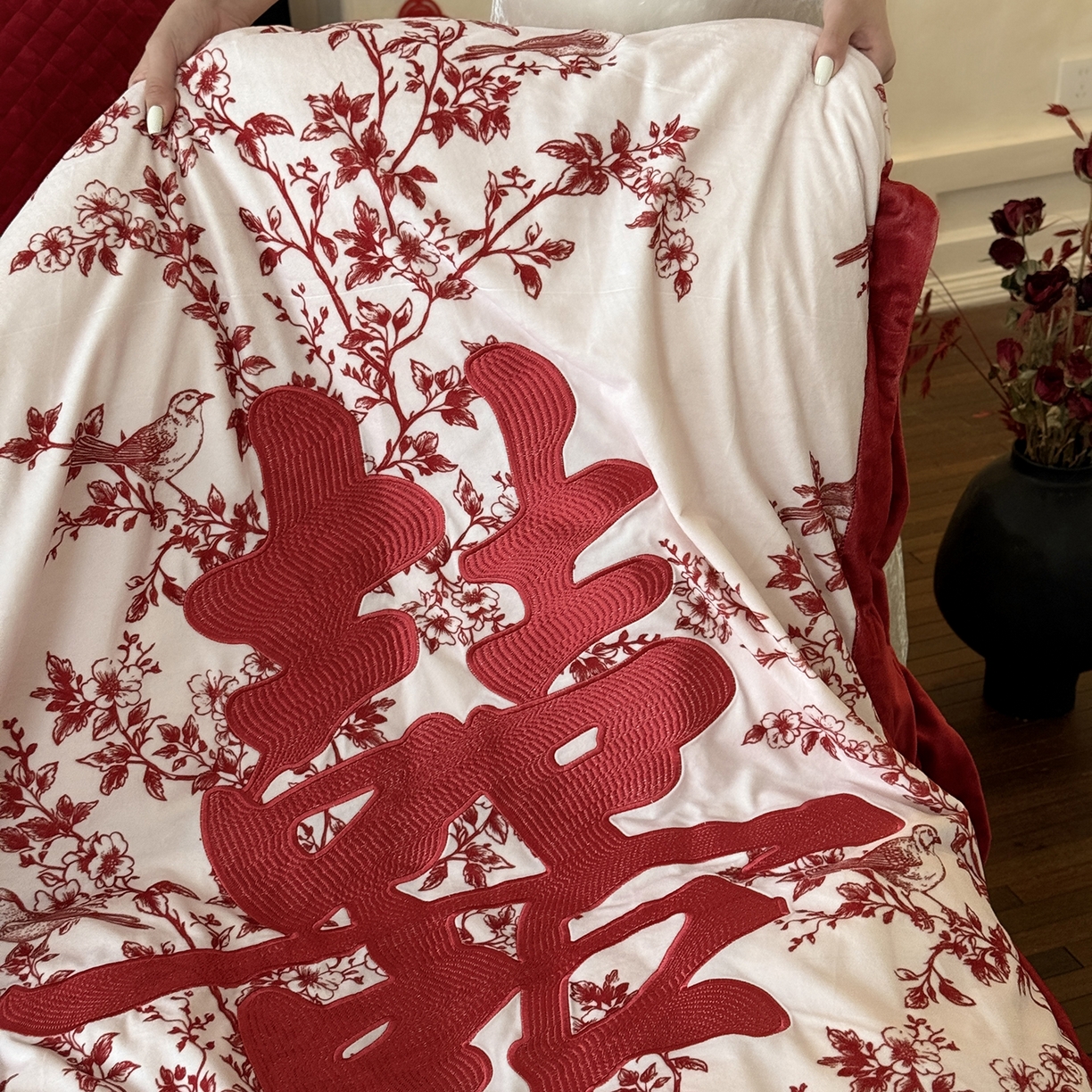 91家纺网 家纺一手货源 找家纺 （总）江涞 2025新款高克重婴肤绒数码印花高端刺绣四件套-合欢