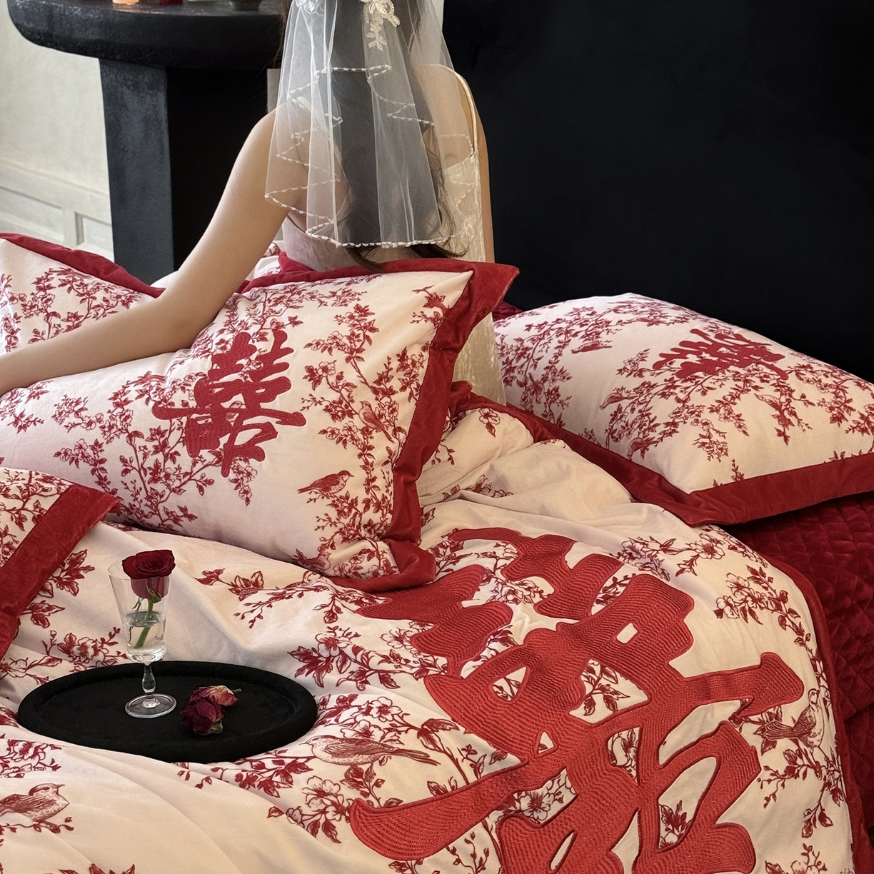 91家纺网 家纺一手货源 找家纺 （总）江涞 2025新款高克重婴肤绒数码印花高端刺绣四件套-合欢