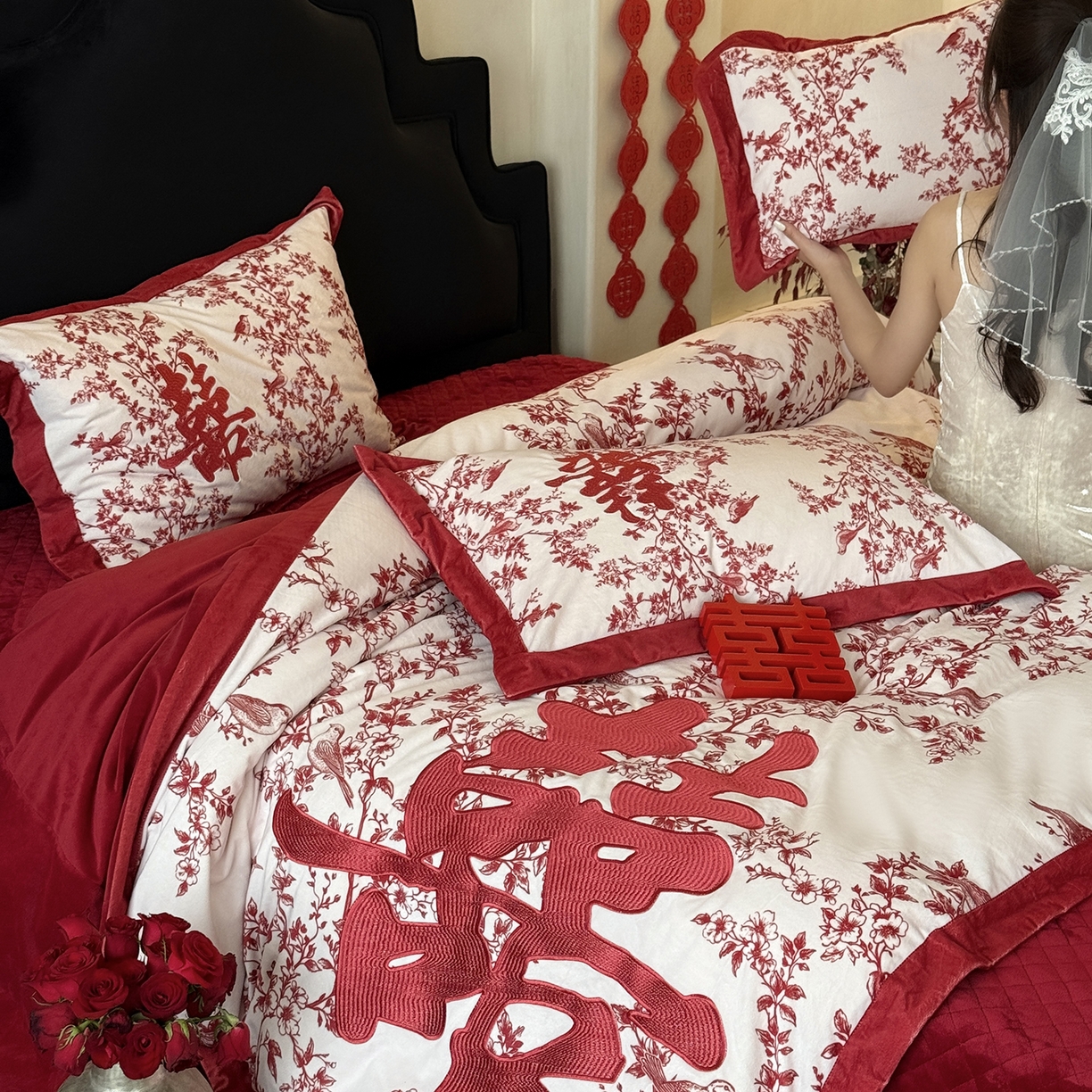 91家纺网 家纺一手货源 找家纺 （总）江涞 2025新款高克重婴肤绒数码印花高端刺绣四件套-合欢