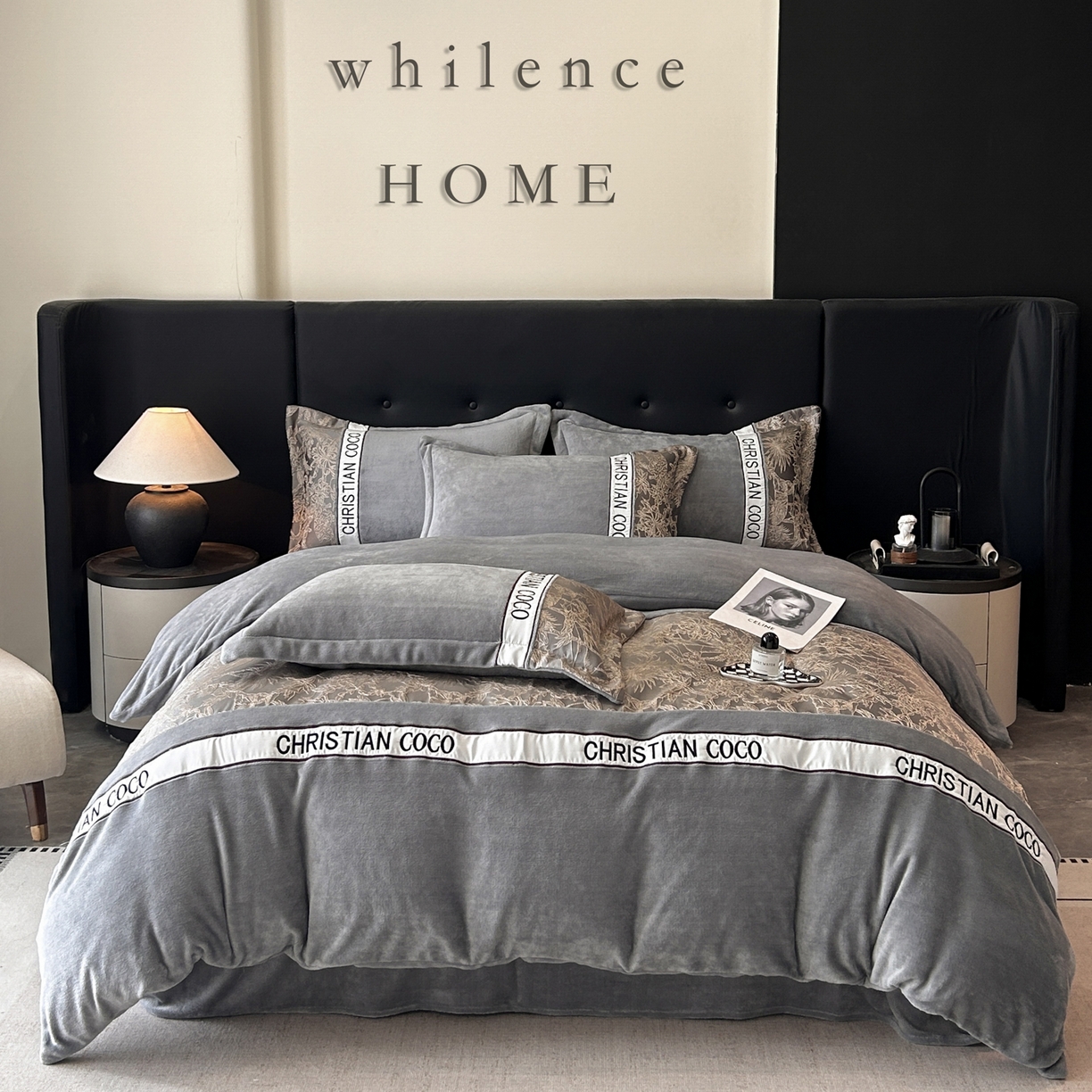 91家纺网 家纺一手货源 找家纺 苏源家居 2025新款加厚牛奶绒拼浮雕冬款四件套-幽境 幽境-浅灰