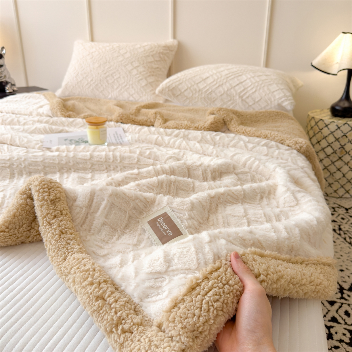 91家纺网 家纺一手货源 找家纺 慕木家纺 2025新款高克重加厚兔毛绒斜纹双层毛毯毛毯毯子（可供跨境提供买家秀） 兔兔绒-斜纹-奶杏咖