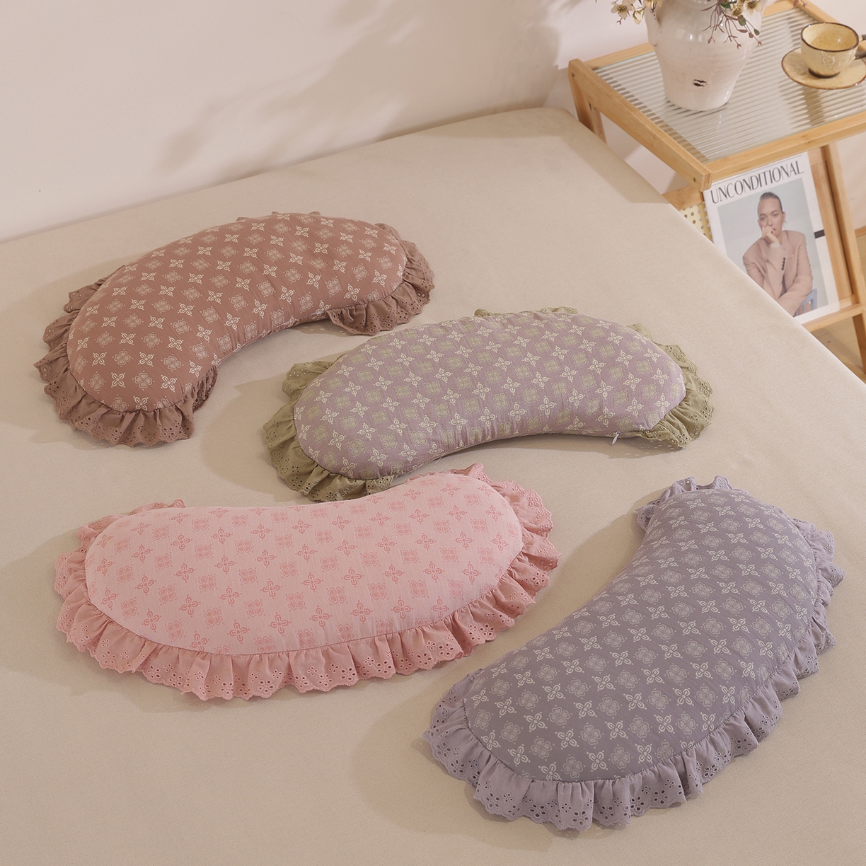 91家纺网 家纺一手货源 找家纺 （总）仁宇枕业 2025新款新品全棉双层纱花边月牙全荞麦枕头枕芯