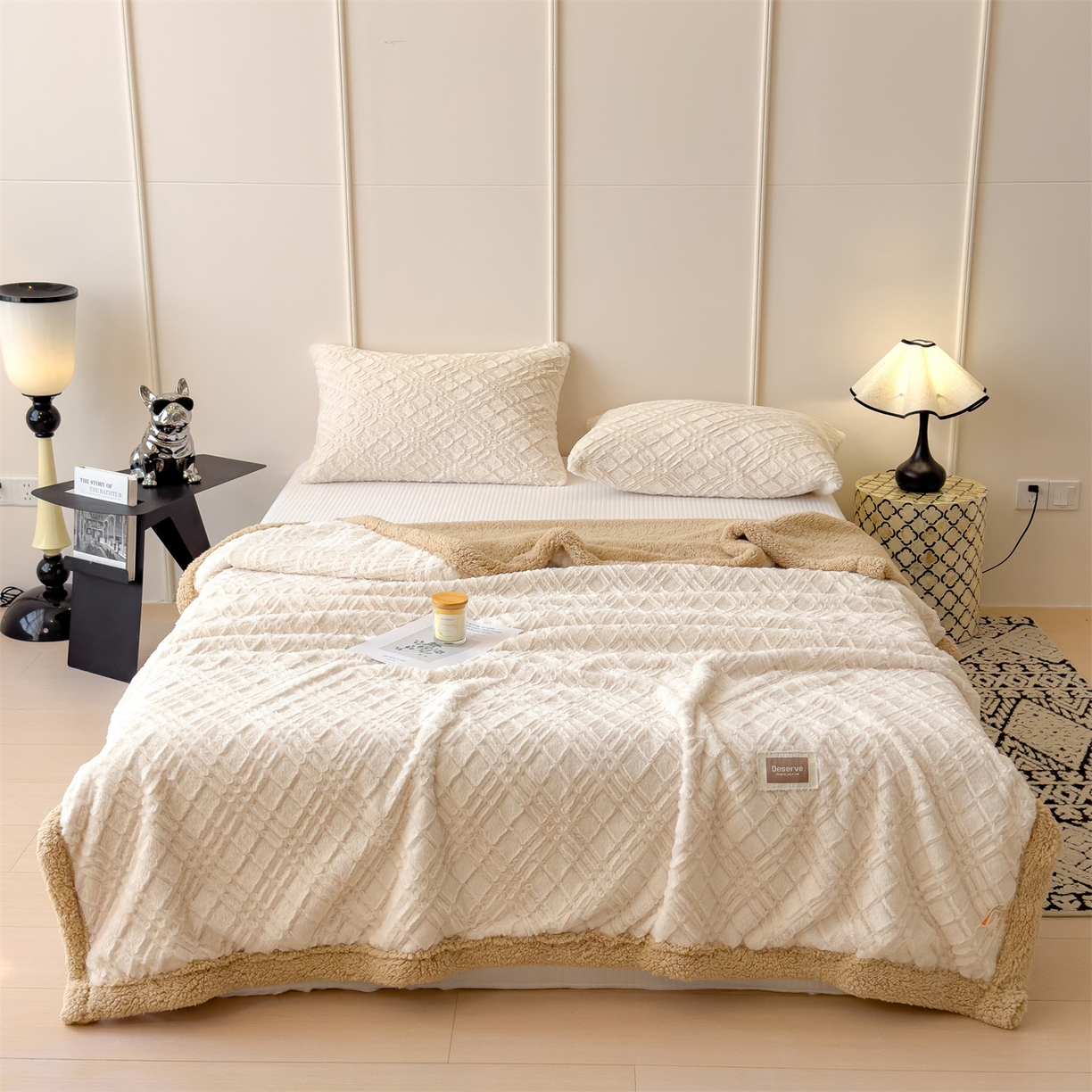 91家纺网 家纺一手货源 找家纺 慕木家纺 2025新款高克重加厚兔毛绒斜纹双层毛毯毛毯毯子（可供跨境提供买家秀） 兔兔绒-斜纹-奶杏咖