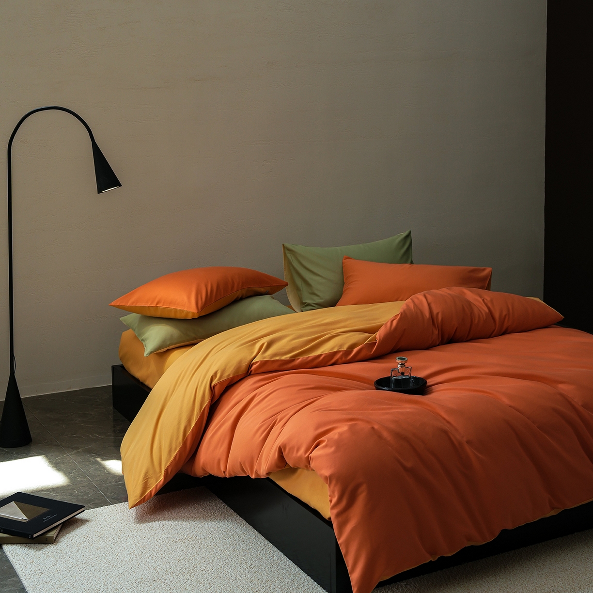 91家纺网 家纺一手货源 找家纺 禾时 2025新款A类全棉贡缎磨毛纯色四件套（礼盒包装）-风格1 暖阳