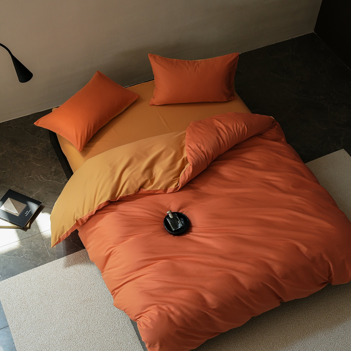 91家纺网 家纺一手货源 找家纺 禾时 2025新款A类全棉贡缎磨毛纯色四件套（礼盒包装）-风格1 暖阳