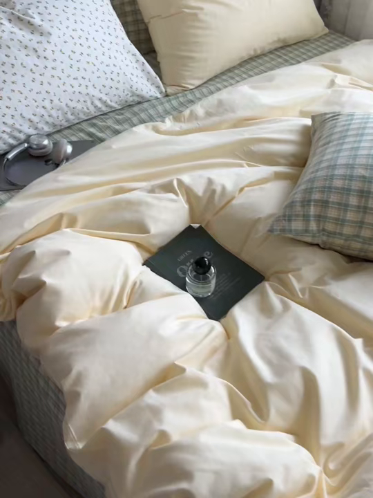 91家纺网 家纺一手货源 找家纺 （总）对白 2025新款混搭全棉纯棉色织水洗棉四件套-西西里【提供买家秀】