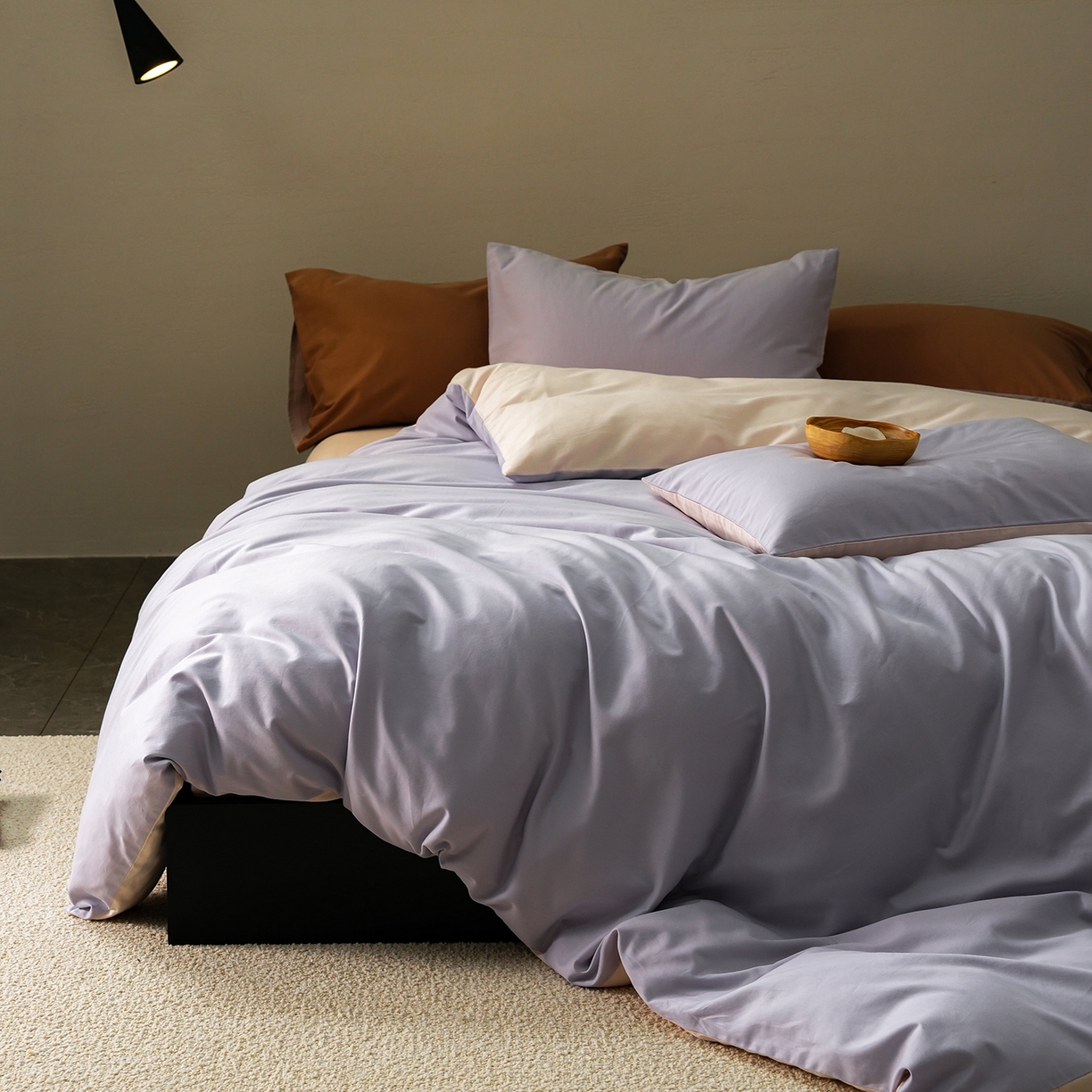 91家纺网 家纺一手货源 找家纺 禾时 2025新款A类全棉贡缎磨毛纯色四件套（礼盒包装）-风格1 森屿