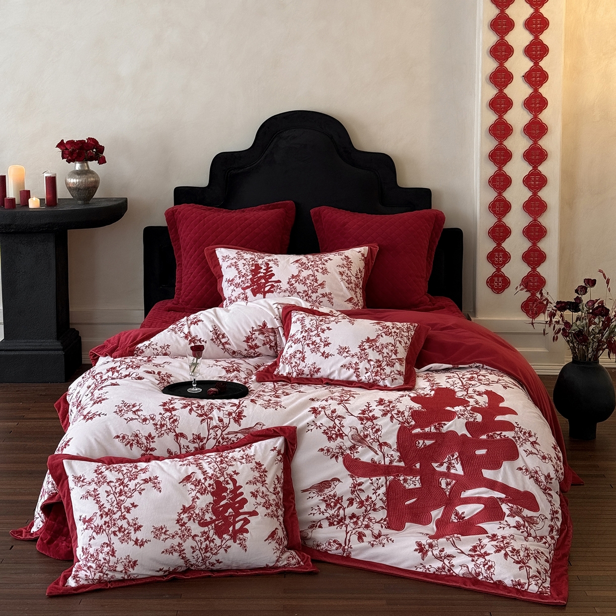 江涞 2025新款高克重婴肤绒数码印花高端刺绣四件套-合欢 合欢-白