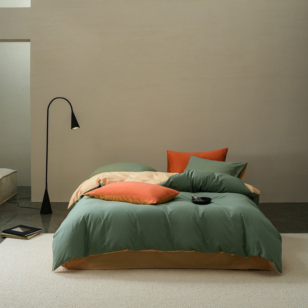 禾时 2025新款A类全棉贡缎磨毛纯色四件套（礼盒包装）-风格1 松风