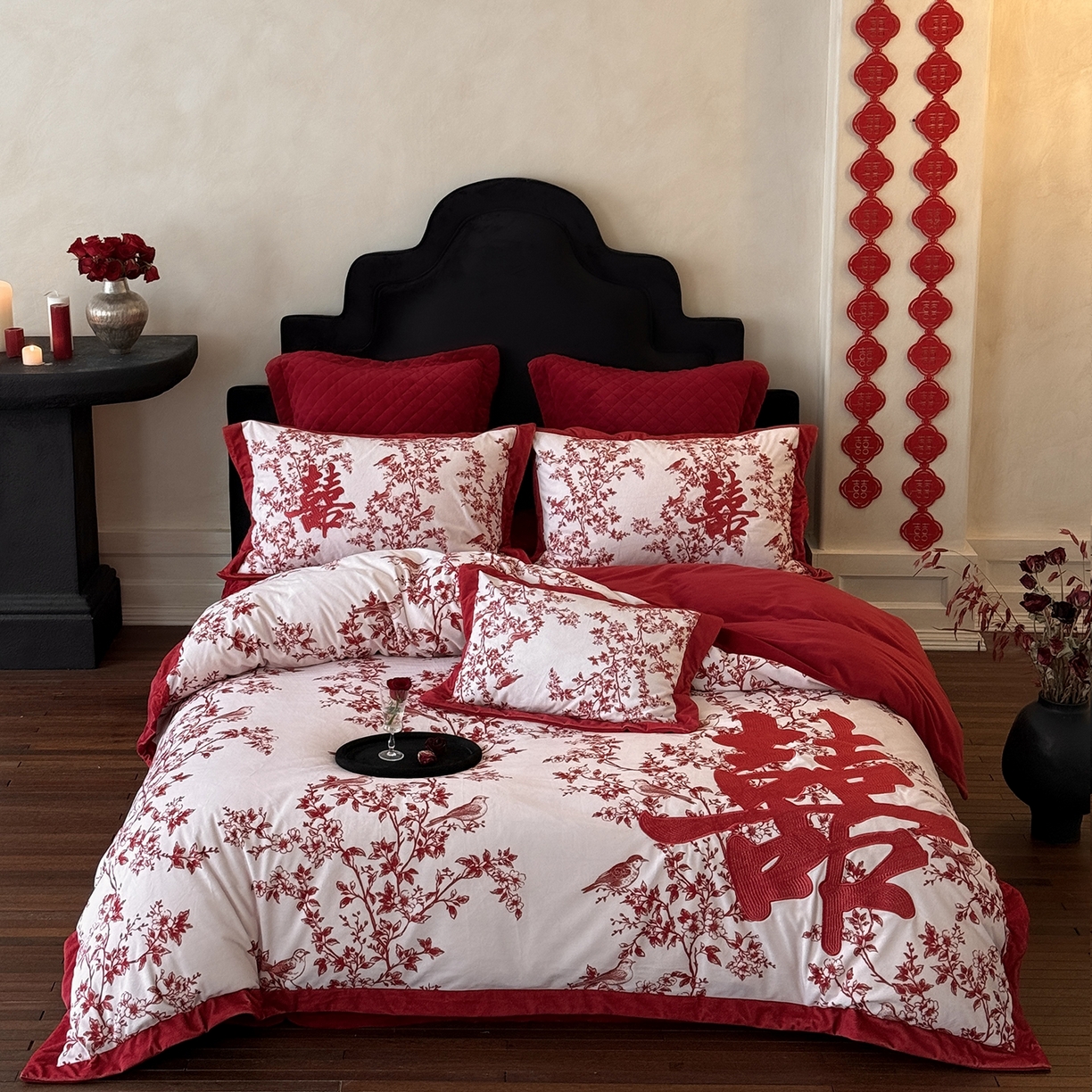 91家纺网 家纺一手货源 找家纺 江涞 2025新款高克重婴肤绒数码印花高端刺绣四件套-合欢 合欢-白